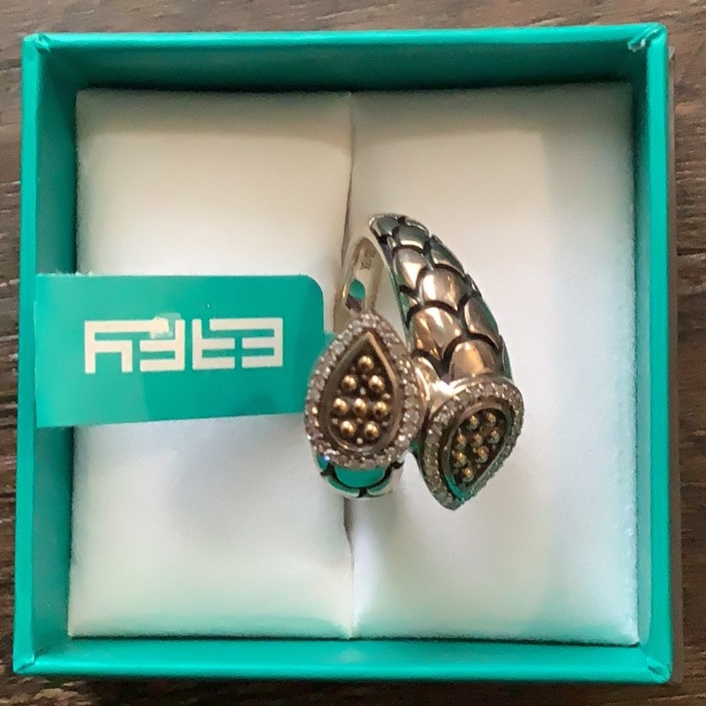 Effy 925 Sterling Silver and 18KP Yellow Gold Diamond Ring